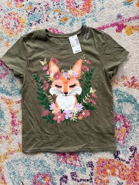 The Children's Place Olive Green Fox & Floral Graphic Tee
